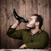 Medieval Viking Drinking Horn Genuine Ox Horn with Engraved Vegvisir