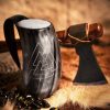 Viking Drinking Horn Tankard with Hand – Carved Viking Valknut Design