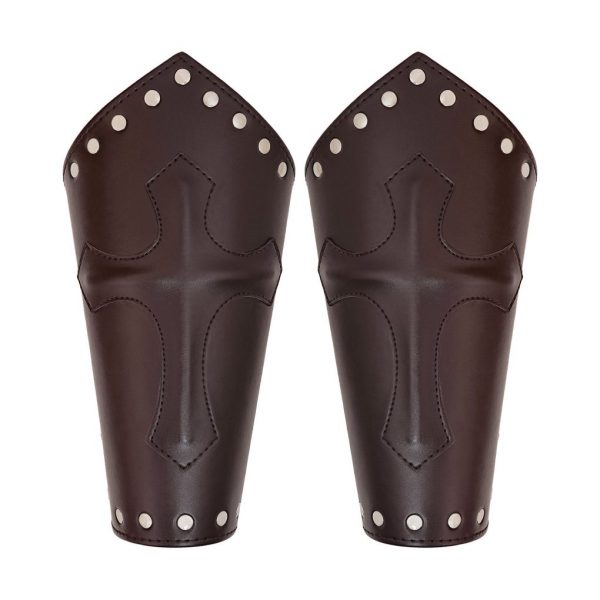 Leather Medieval Fantasy Bracers with The Holy Cross Symbol