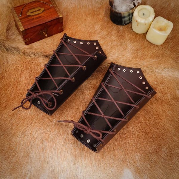 Leather Medieval Fantasy Bracers with The Holy Cross Symbol