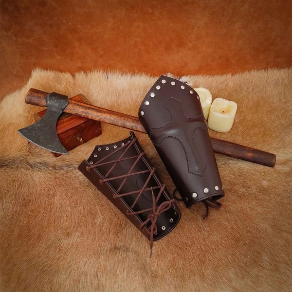 Leather Medieval Fantasy Bracers with The Holy Cross Symbol