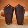 Leather Medieval Fantasy Bracers with The Holy Cross Symbol