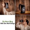 Medieval Viking Horn Tankard with Dire Wolf Motif Beer Mug Handcrafted Genuine Ox Horn