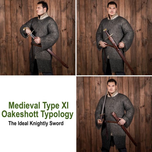 Medieval Type XI Oakeshott Typology Sword with Leather Scabbard