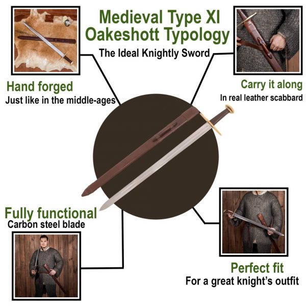 Medieval Type XI Oakeshott Typology Sword with Leather Scabbard