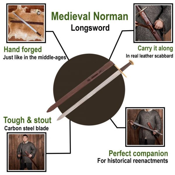 Medieval Type XI Oakeshott Typology Sword with Leather Scabbard