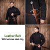 Leather Belt with Lustrous Steel Ring Genuine Leather Sword Hanging Belt