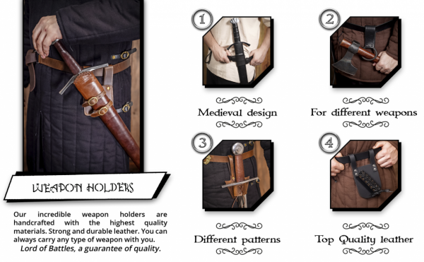 Medieval Authentic Leather Sword and Axe Frog