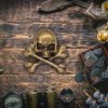Antiqued Brass Skull Leather Mount for Cosplay or LARP Functional Accessory