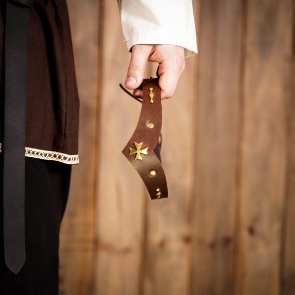 Leather Headband With Pure Brass Templar Cross Mount