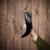 Medieval Viking Drinking Horn Genuine Ox Horn with Engraved Vegvisir