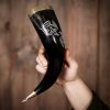 Medieval Odin's Ravens Drinking Horn with Pure Brass Fittings Genuine Ox Horn