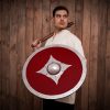 Viking Wooden Red Combat Shield with Steel Fittings and Umbo