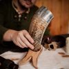 Drinking Horn with Engraved Honeycomb Handcrafted Genuine Ox Horn