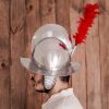 Spanish Morion Helmet with Red Feathers Plume and Leather Liner 16 gauge