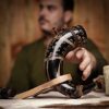 Drinking Horn with Charred Specks and Leather String Handcrafted Genuine Ox Horn