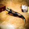 Elfic Drinking Horn With Charred Specks and Brass Fittings Handcrafted Genuine Ox Horn