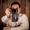 Medieval Viking Horn Tankard with Dire Wolf Motif Beer Mug Handcrafted Genuine Ox Horn