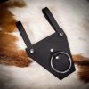 Black Genuine Leather Frog with Steel Ring