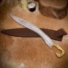 Decorative Falcata Sword with Pure Brass Handle and Leather Scabbard