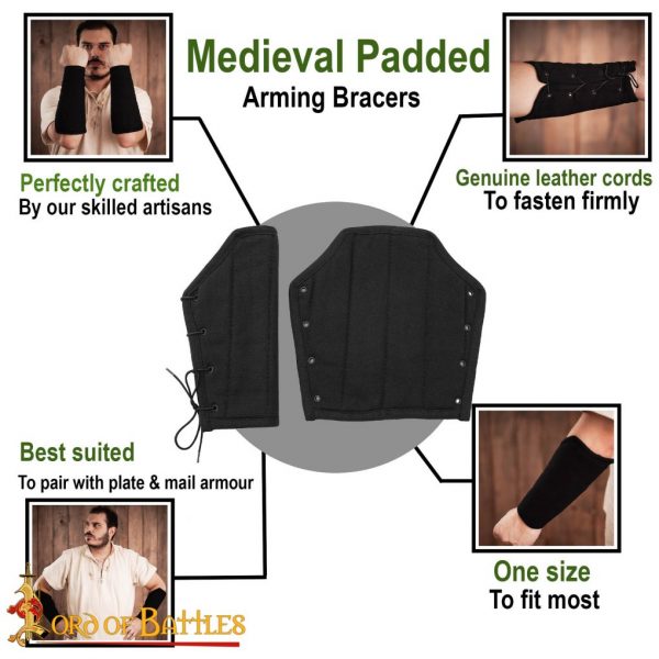 Medieval Padded Bracers with Leather Cord Closure