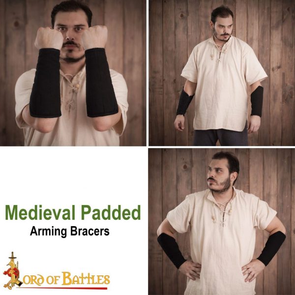 Medieval Padded Bracers with Leather Cord Closure