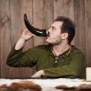 Engraved Twin Ravens Drinking Horn with Brass Fittings Handcrafted Genuine Ox Horn