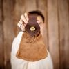 Medieval Leather Belt Pouch with Genuine Horn Button Closure