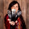 Fleur de Lis Drinking Horns Set of Three Handcrafted Genuine Ox Horn