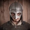 Viking Gjermundbu Antique Steel Helmet with Genuine Leather Liner and Butted Camail