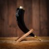 The Fenrir Wolf Drinking Horn with Pure Brass Fittings Handcrafted Genuine Ox Horn