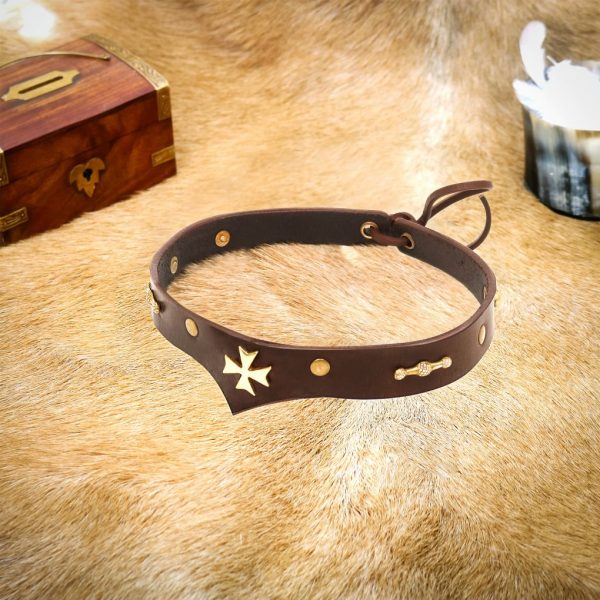 Leather Headband With Pure Brass Templar Cross Mount