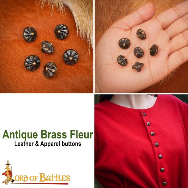 Classic Late Middle Age Antique Brass Fleur Buttons Apparel Accessory