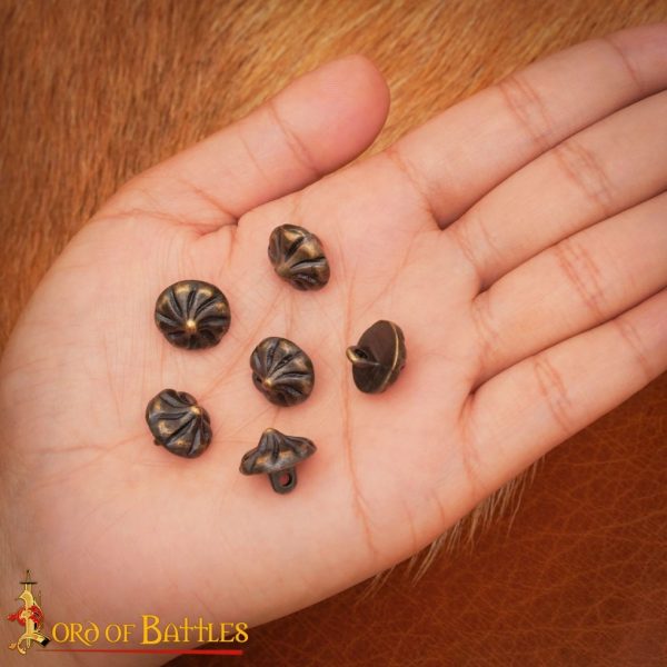 Classic Late Middle Age Antique Brass Fleur Buttons Apparel Accessory