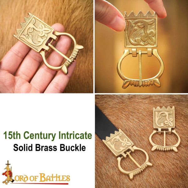 Late Medieval Floral Pure Solid Brass Buckle Belt Accessory