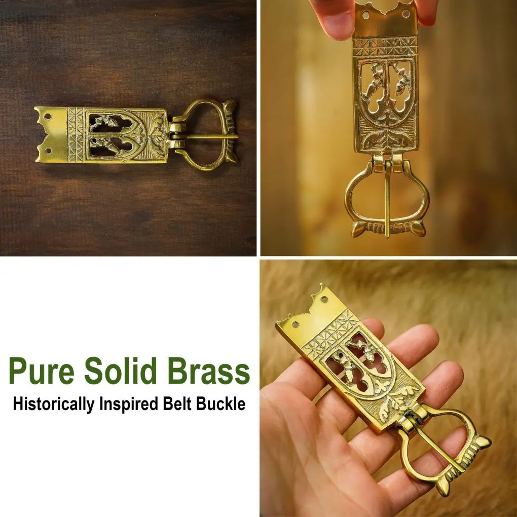 Set 5 Fibbie Cintura In Ottone Massiccio - Design Floreale Per Costumi Storici - Foto 4