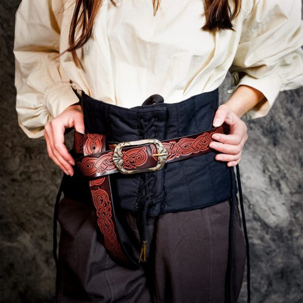 Viking Handcrafted Leather Embossed Belt with Antique Brass Buckle
