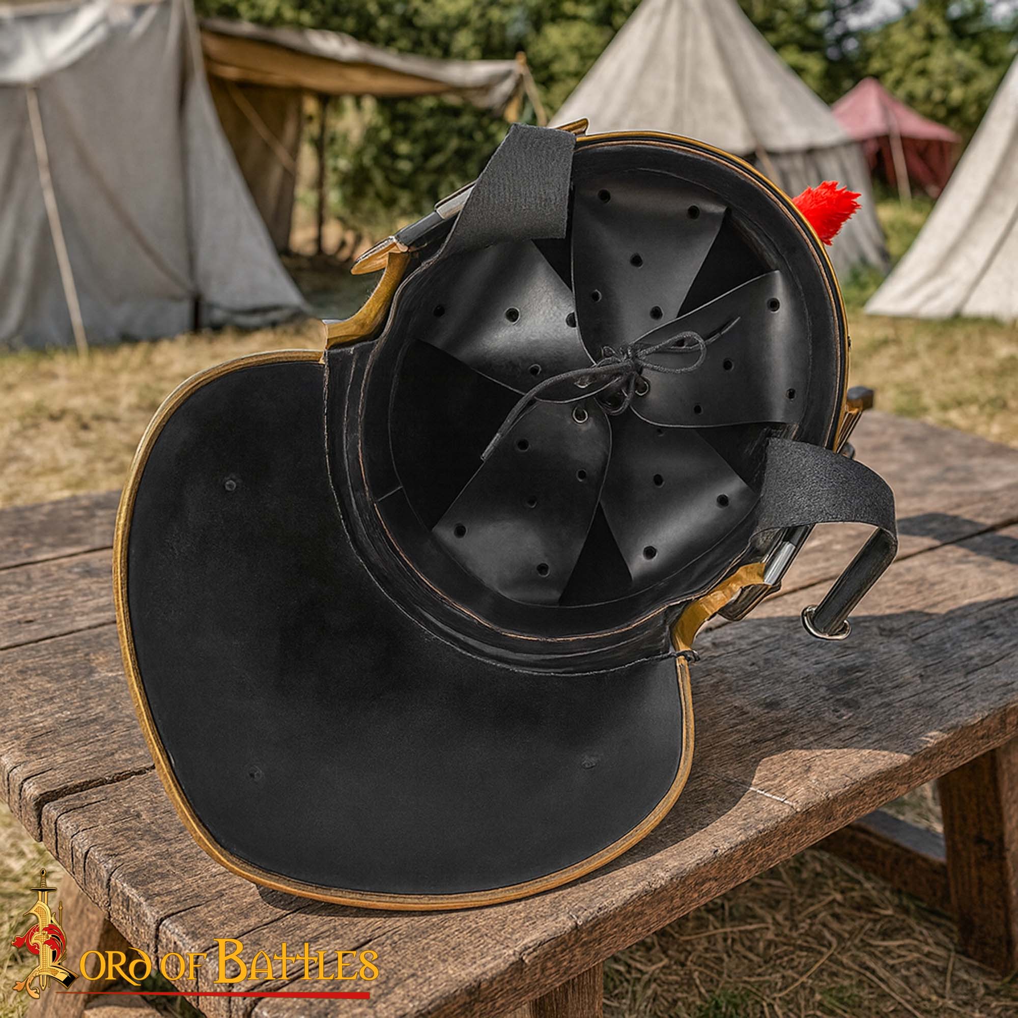 Roman Centurion Helmet with Red Transverse Crest Plume Brass Trim Steel Helmet for LARP, Costume, and Display 2214 5