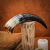 Genuine Drinking Horn with Hand-Carved Aegishjalmur / Helm of Awe Motif