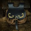 Medieval Leather Belt Pouch with Brass Decoration | Suede Leather Pouch with Buff Top Grain Leather Flap | Solid Brass Decoration and Buckle | Riveted Loops