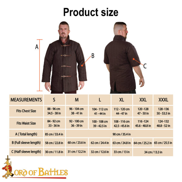 Medieval Padded Gambeson (Type 1) with front Buckles – Perfect for LARP, Medieval Events, and Renfairs - Brown Finish - Image 3