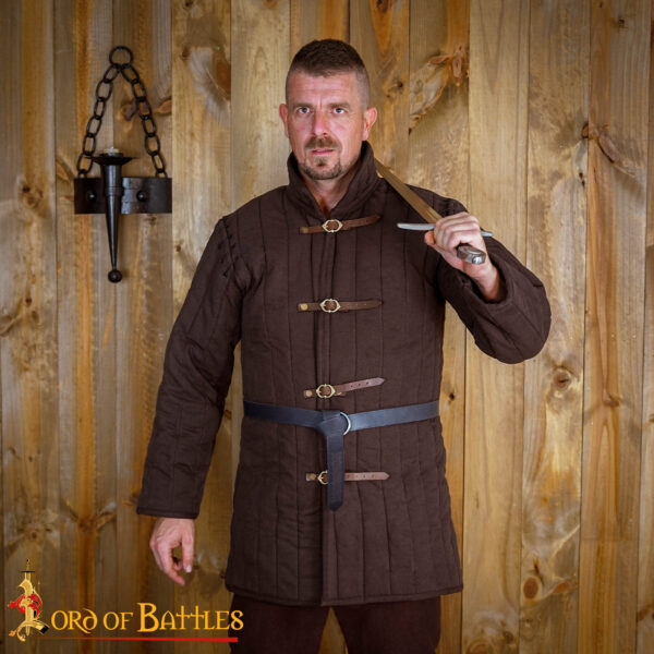 Medieval Padded Gambeson (Type 1) with front Buckles – Perfect for LARP, Medieval Events, and Renfairs - Brown Finish - Image 4