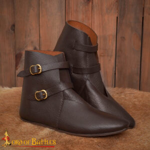 Medieval Ankle Boots – Handcrafted Leather Footwear with Brass Buckle Closures