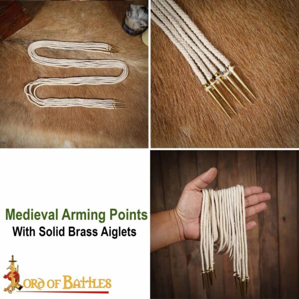 Medieval Pure Brass Aiglets Fabric Ecru Strings Ideal Clothing Accessory - Image 8