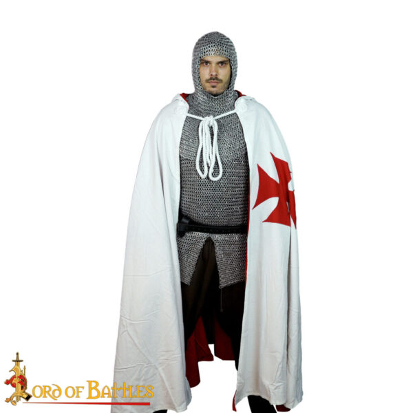 Medieval Crusader Hooded Canvas Cotton Cape - Image 4