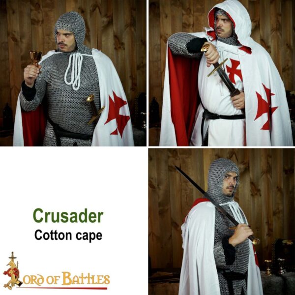 Medieval Crusader Hooded Canvas Cotton Cape - Image 7