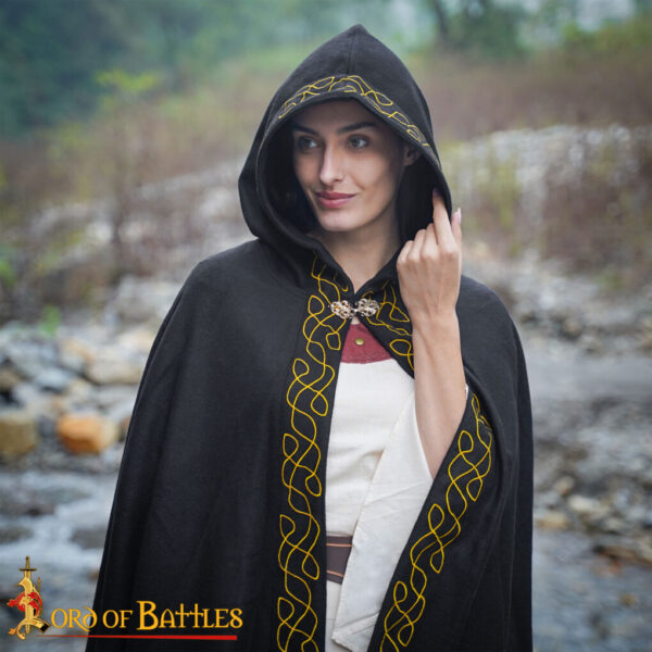 Hooded Woolen Elfic Cape with Pure Brass Cloak Clasp - Image 5