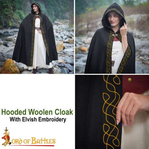 Hooded Woolen Elfic Cape with Pure Brass Cloak Clasp - Image 7