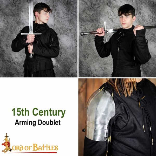 15th Century Black Arming Doublet Canvas Cotton - Image 8