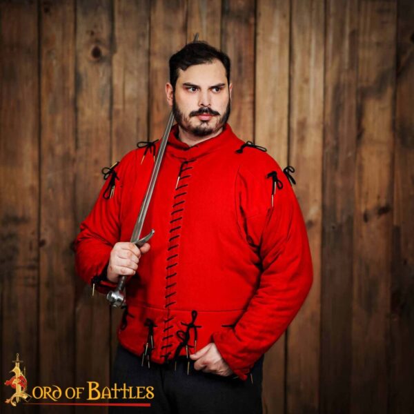 15th Century Red Arming Doublet Canvas Cotton